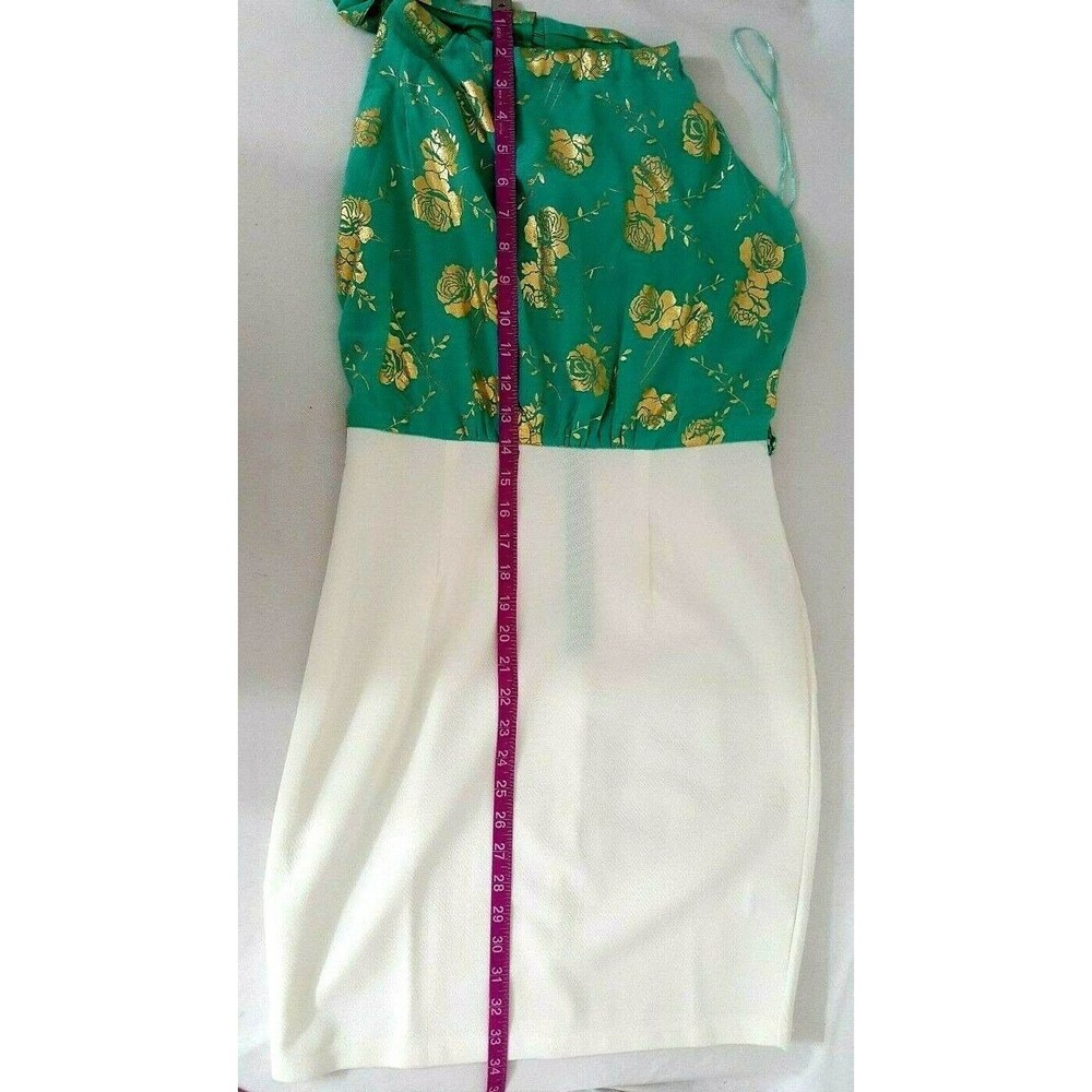 Naranka Womens Sun Dress Size Large Sleeveless Green Gold Foil White - Picture 10 of 13